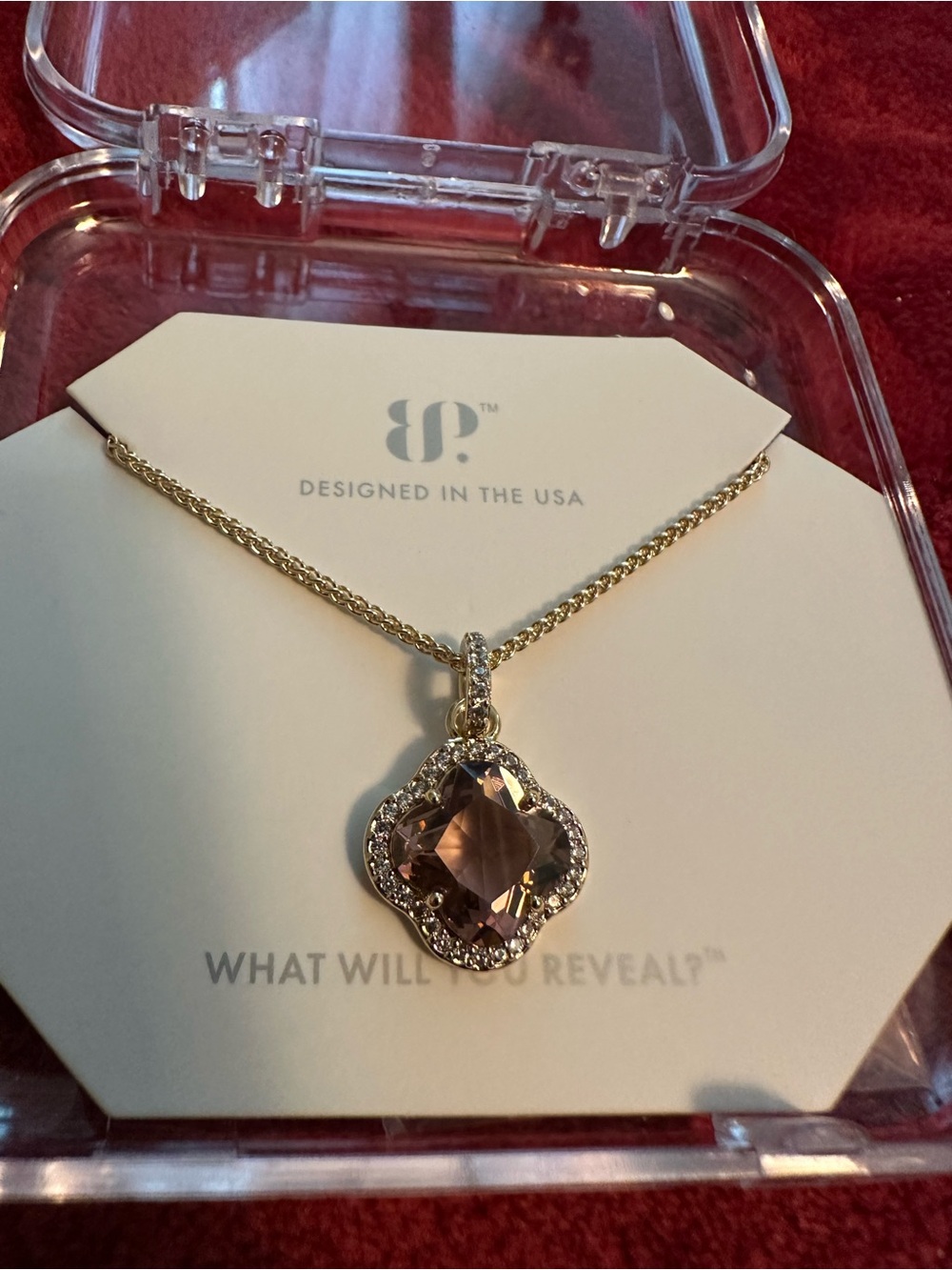Gold-Tone Pink Crystal Pendant Necklace